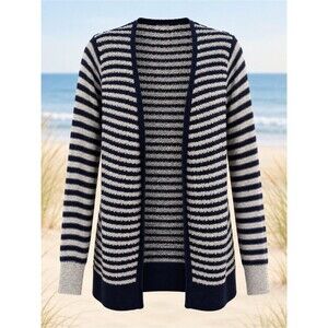 LOFT Black Silver Metallic Striped Open-Front Cardigan Sweater Size M